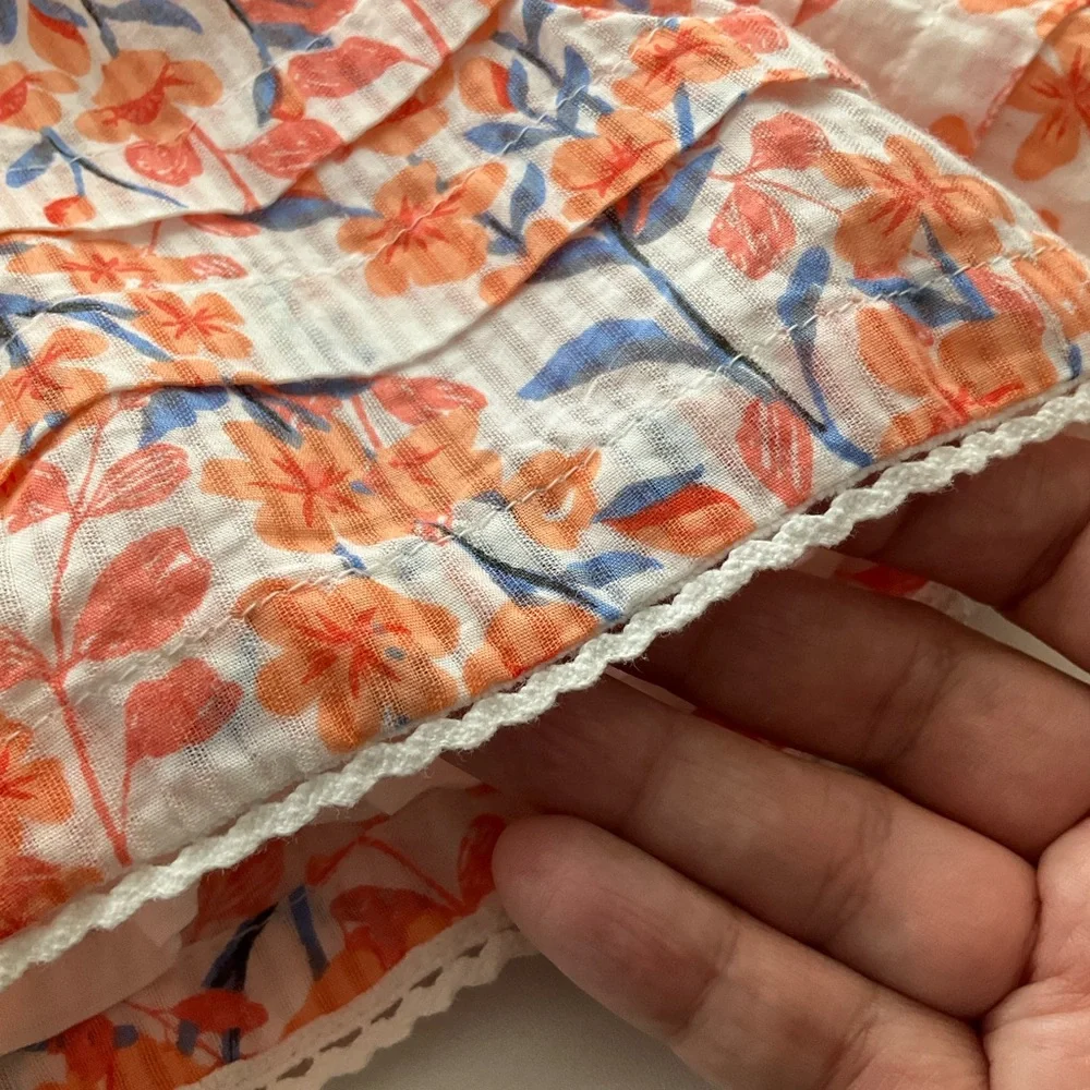 Rachel Zoe 3T Orange Floral Puff Sleeve Dress with Blue Accents